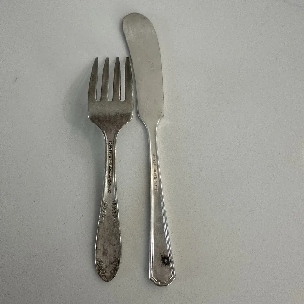 Misc‎ Silverplate Baby Fork & Butter Knife National Silver Plate Vernon Silver P